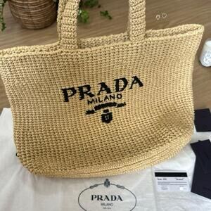 Prada crochet tote bag raffia basket handbag